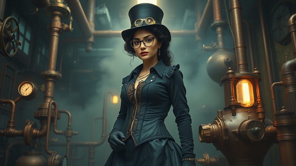 Steampunk Inventress in Victorian Laboratory