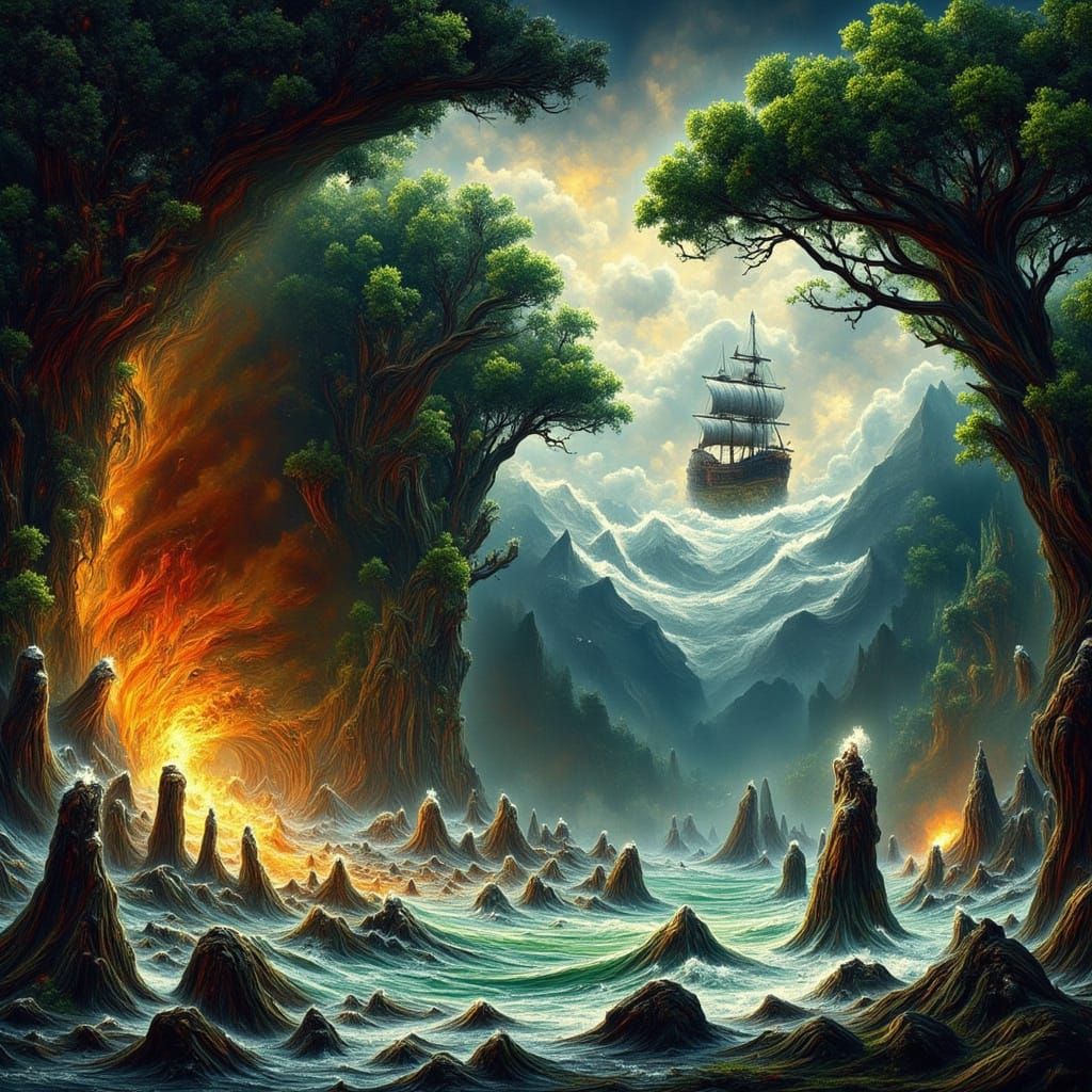 Odysseus' Epic Journey: A Classical Fantasy Scene