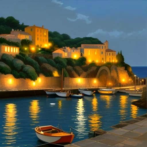 Mediterranean Harbor at Dusk: Oil Painting