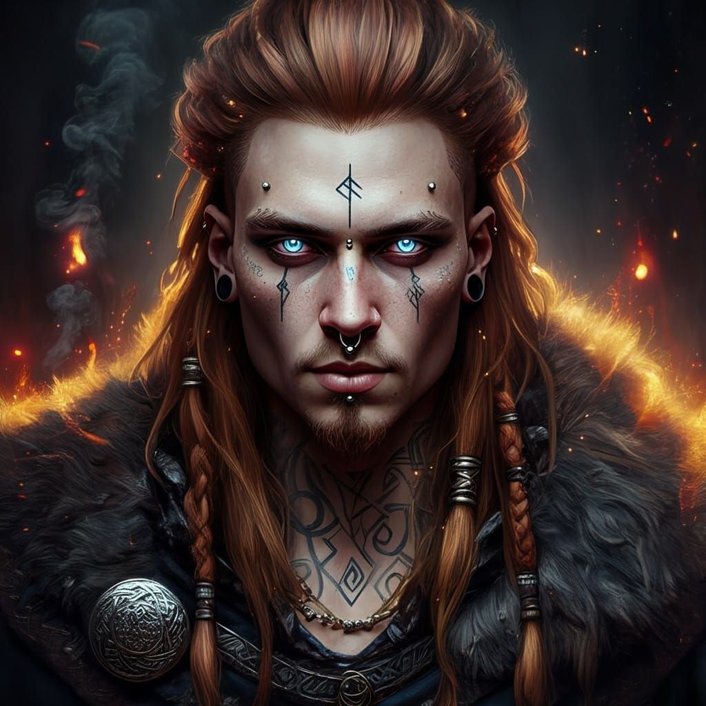 Nordic Sorcerer with Silver Eyes in Dark Realism