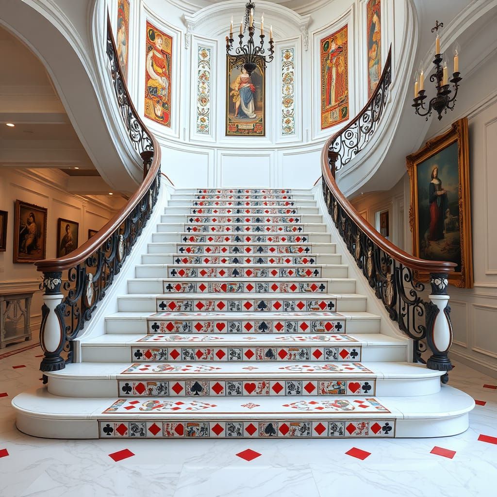 Grand Staircase Made of Playing Cards