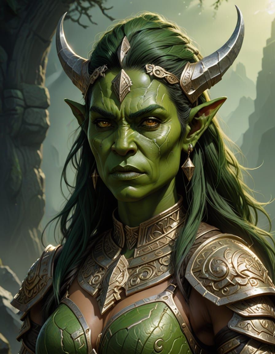 Surreal Green Orc Goddess Radiates Divine Power