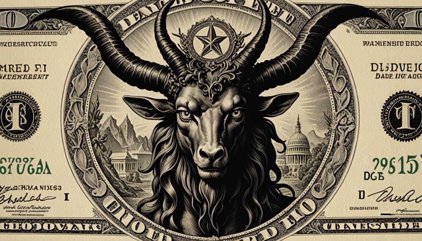 Baphomet Dollar Bill as Detailed Lithograph