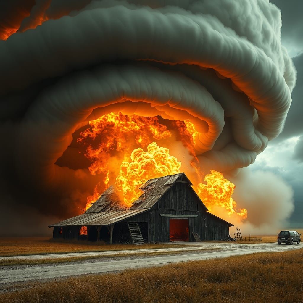 Fiery Tornado Devastates Kansas Farm: Digital Matte Painting