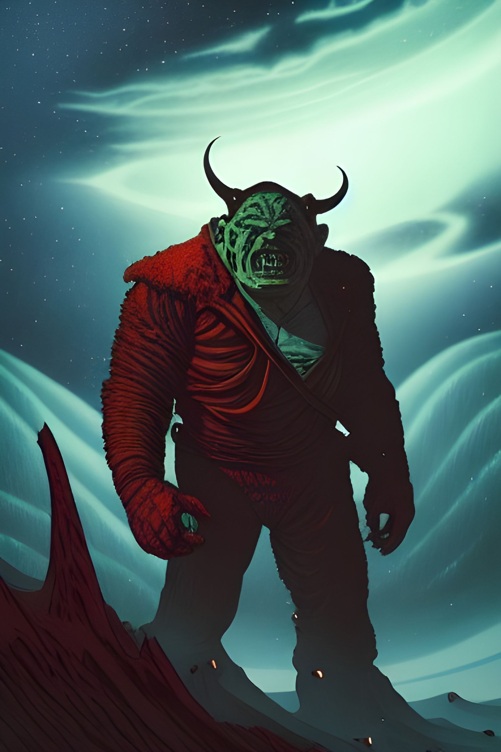 Lonely Orc in Surreal Sci-Fi Landscape