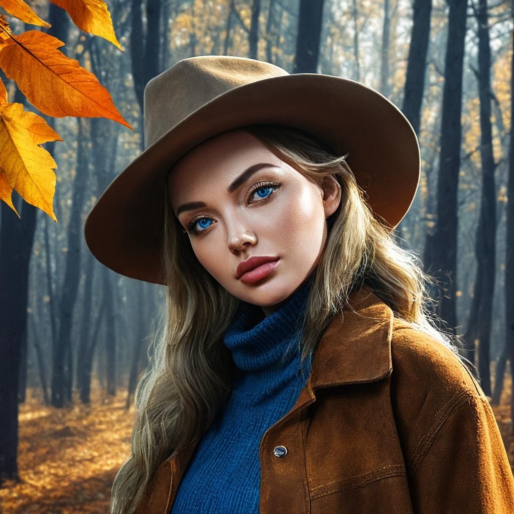 Cowgirl in Autumn Forest Digital Portrait