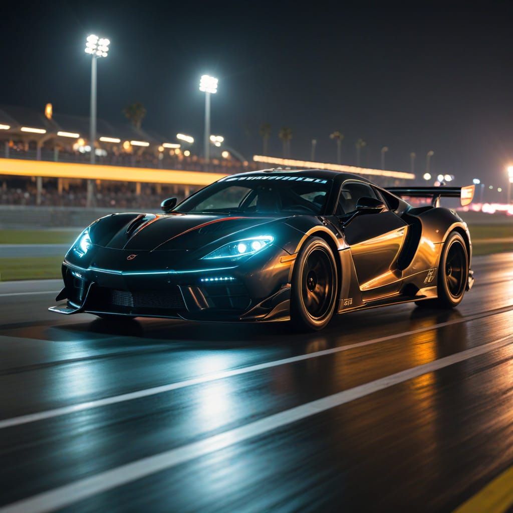 Racing Supercars Depart Daytona Beach in Neon Hues