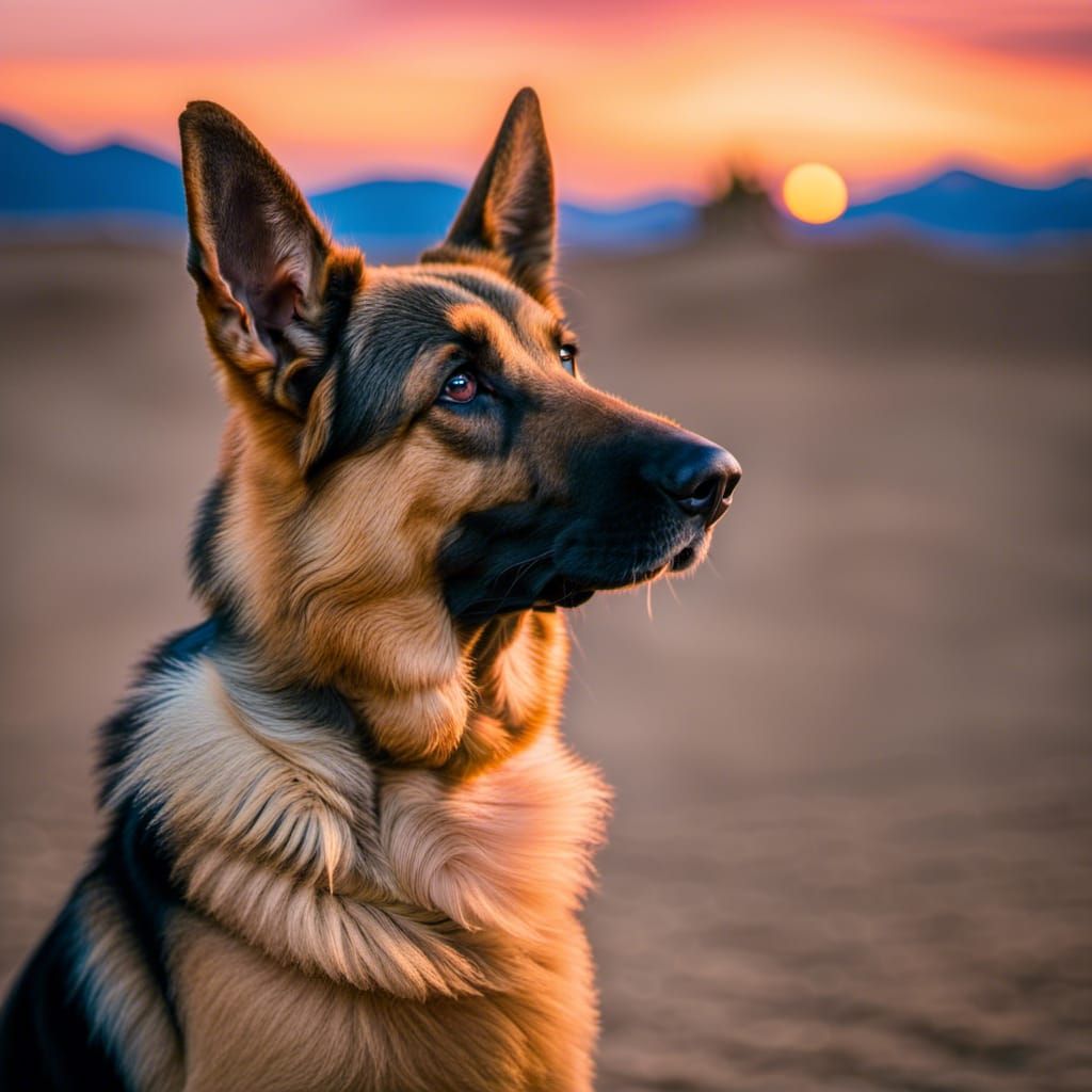 German Shepherd in Peru at Sunset