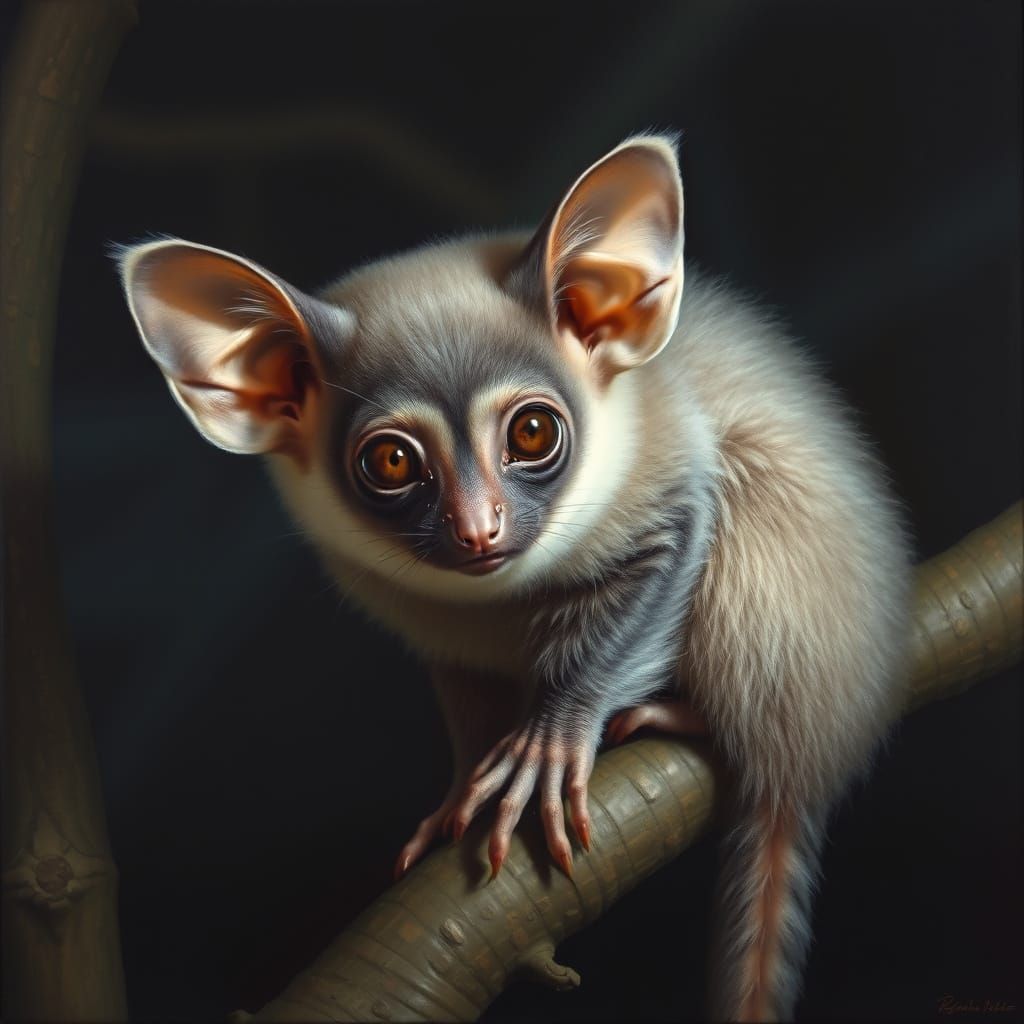 A Galago Moholi Perched in a Tree at Night, in the Style of ...