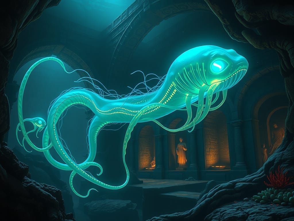 Mythical Bioluminescent Sea Serpent Illuminates Ancient Ocea...