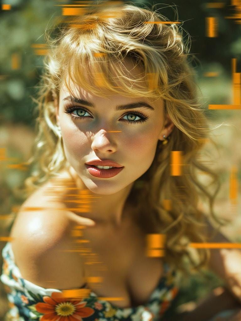 1950s Pin-Up Woman in Glitch Art Style