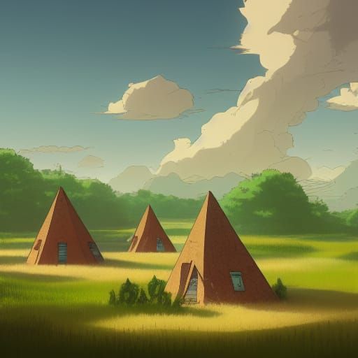 Prairie Village in Studio Ghibli Anime Style