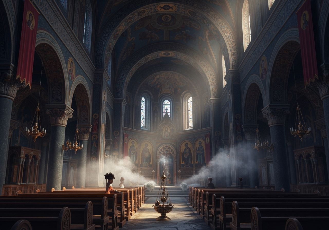 Ethereal Byzantine Church Interior at Magic Hour