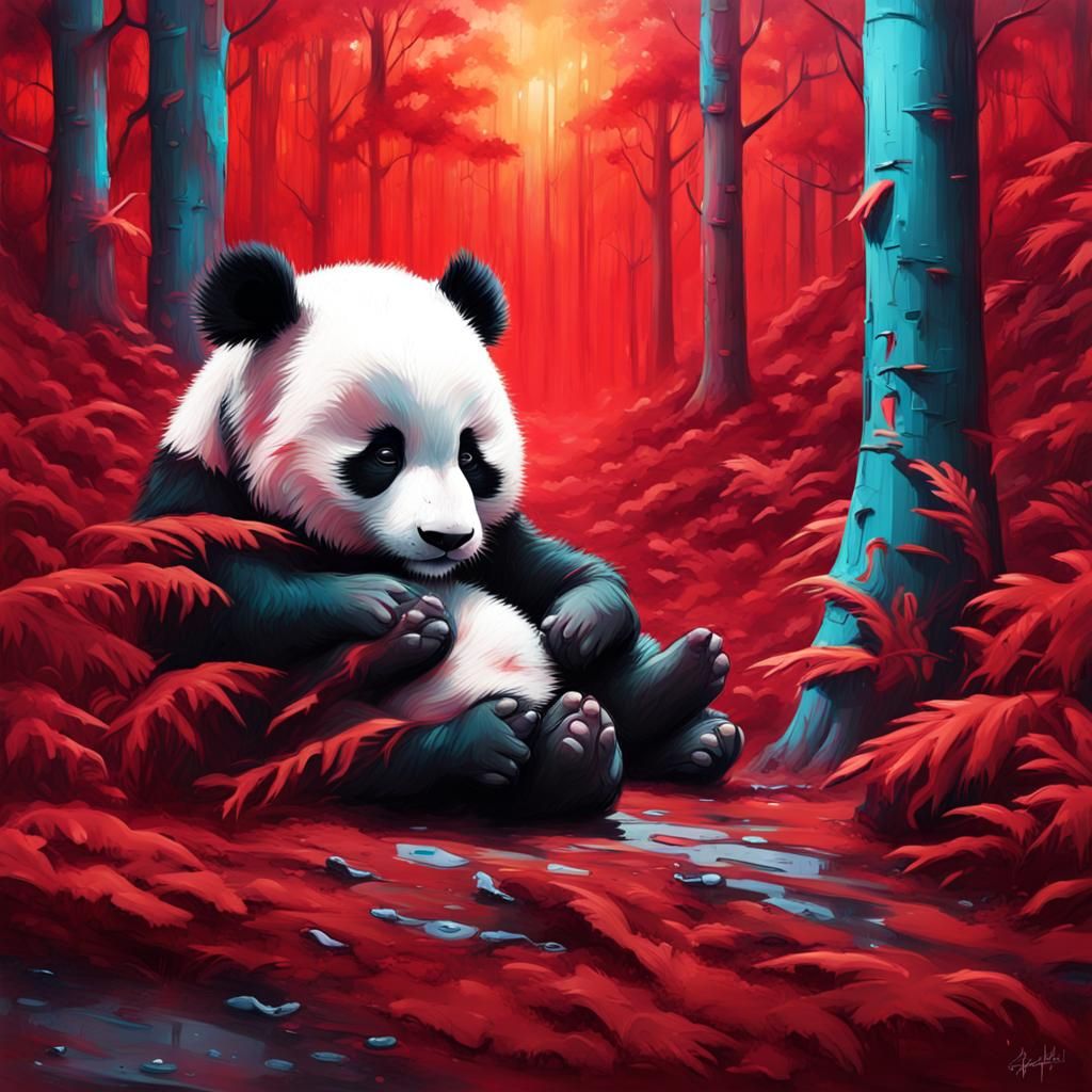 Baby Panda Dreams in Graffiti Forest Art