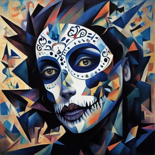 Cubist Sugar Skull in Prismatic Colors