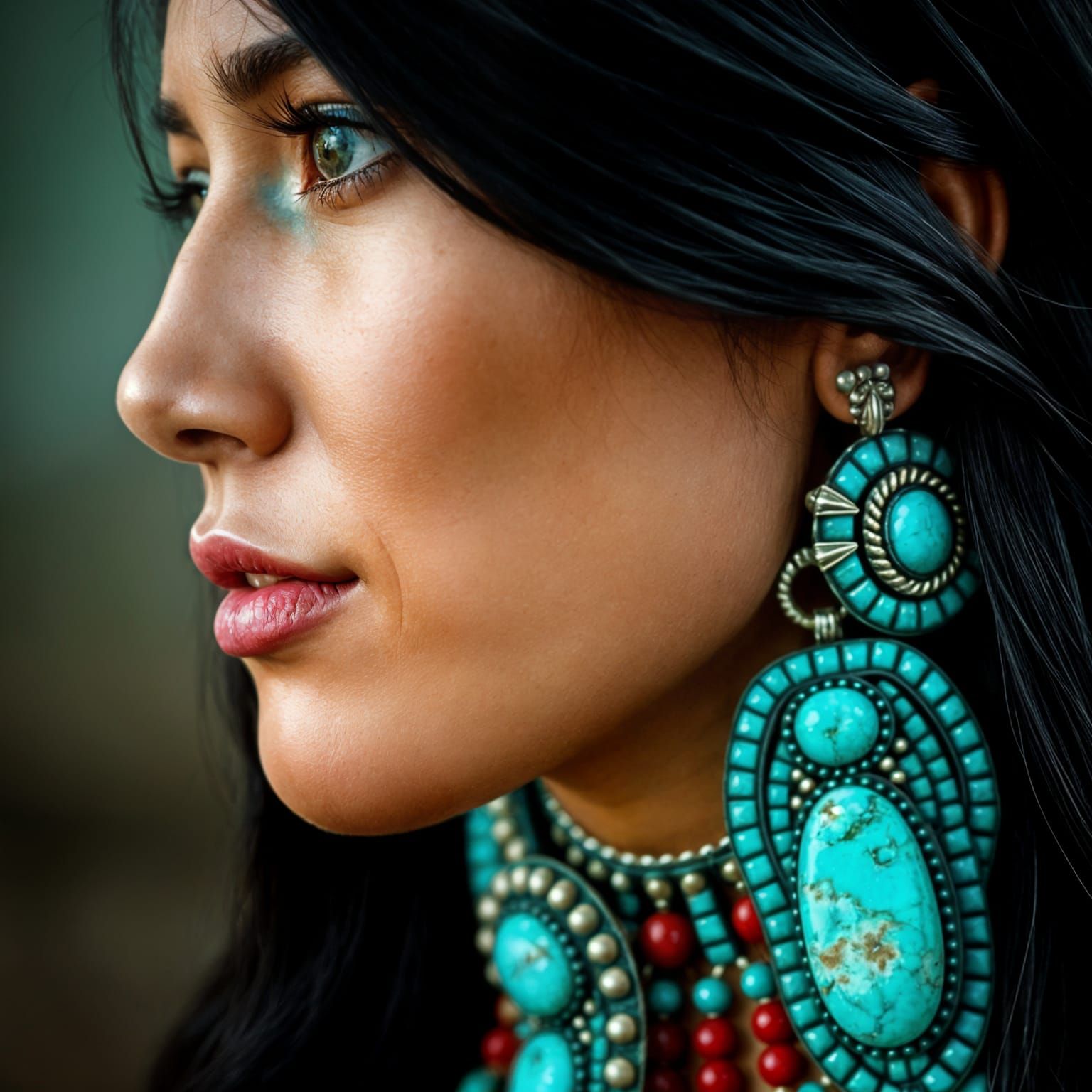 Native American Woman with Turquoise Jewelry