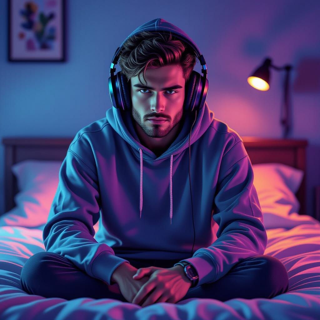 Man Lost in Thought Wearing Hoodie and Headphones