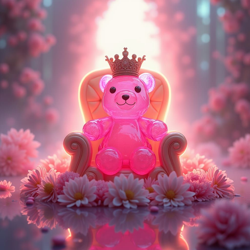 Regally Crowned Gummy Bear on Iridescent Throne