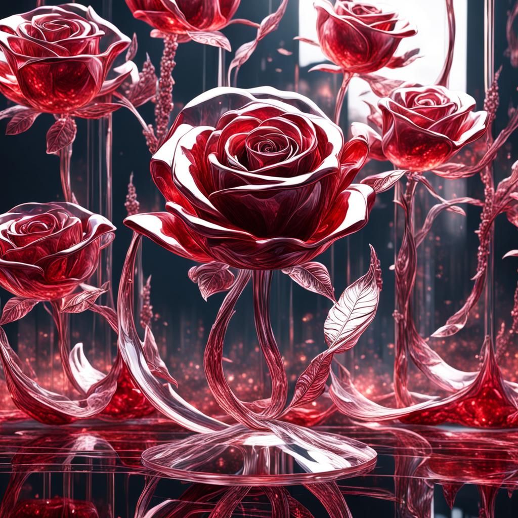 Brilliant Red Glass Rose Digital Painting