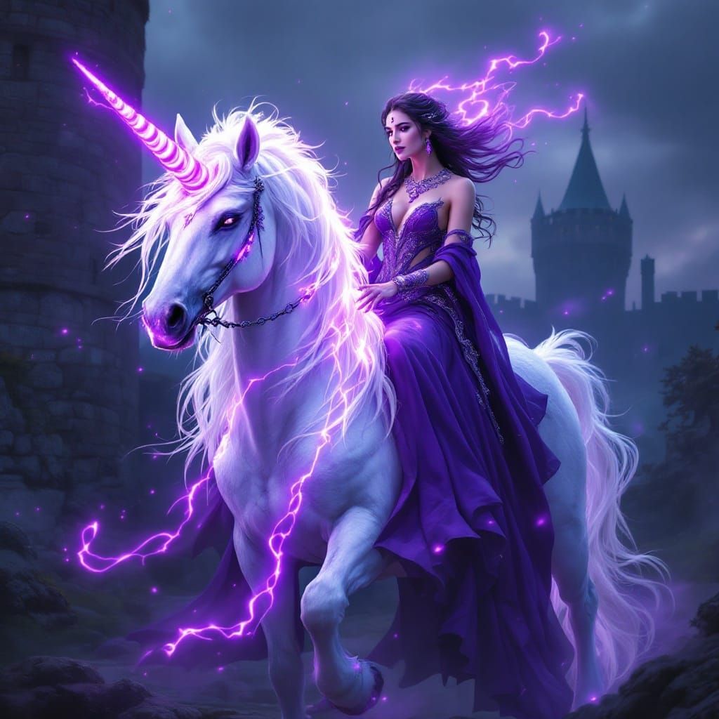 Majestic Unicorn and Enchantress Cast a Spell on a Fierce Dr...