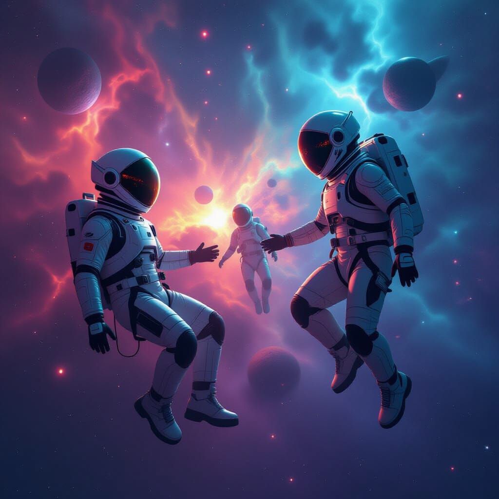 Aliens in Spacesuits Floating in Nebulae