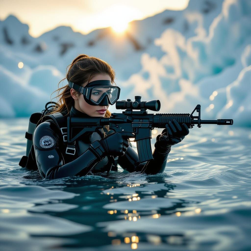 Ethereal Arctic Warrior Emerges from Icy Water