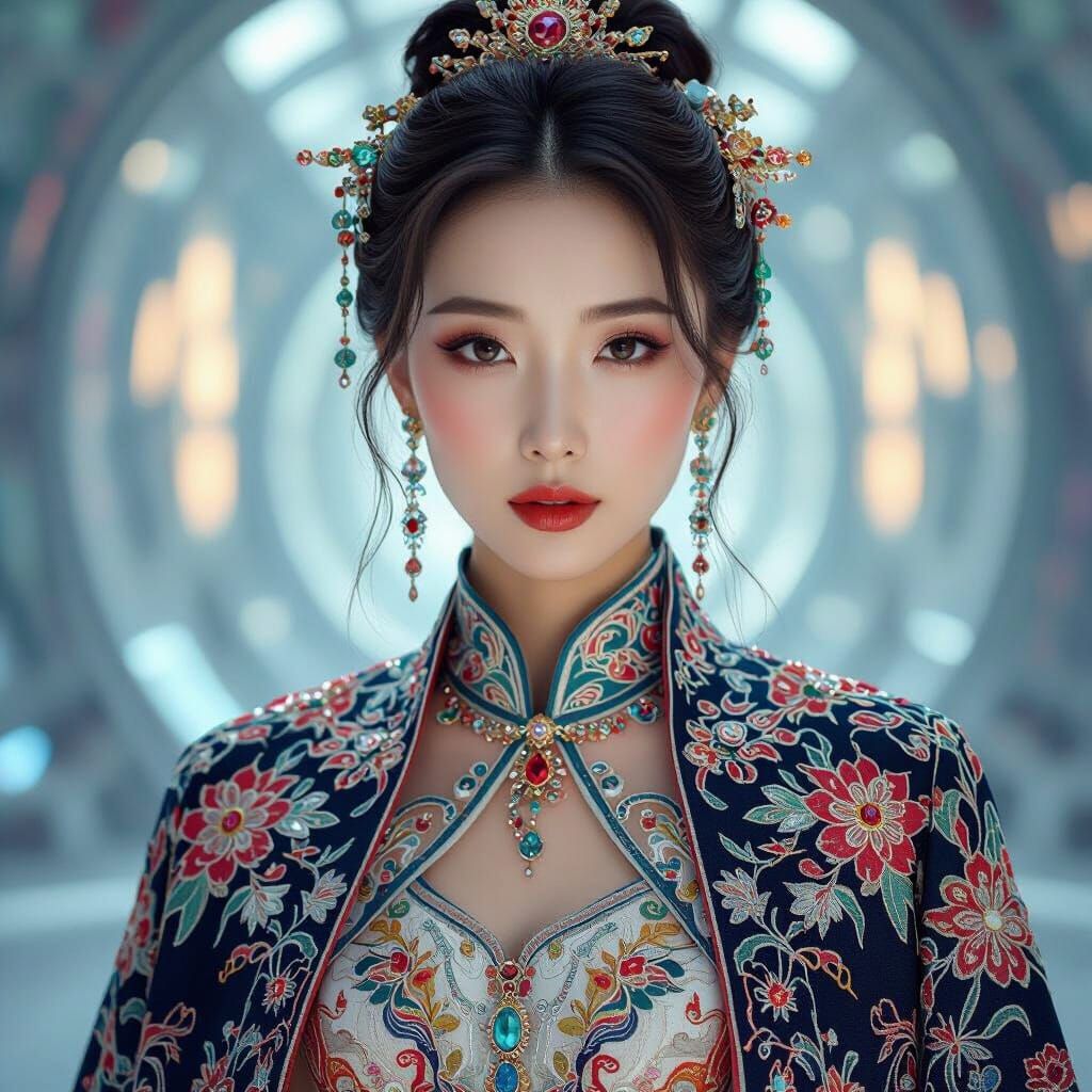Futuristic Chinese Beauty in Art Nouveau Style