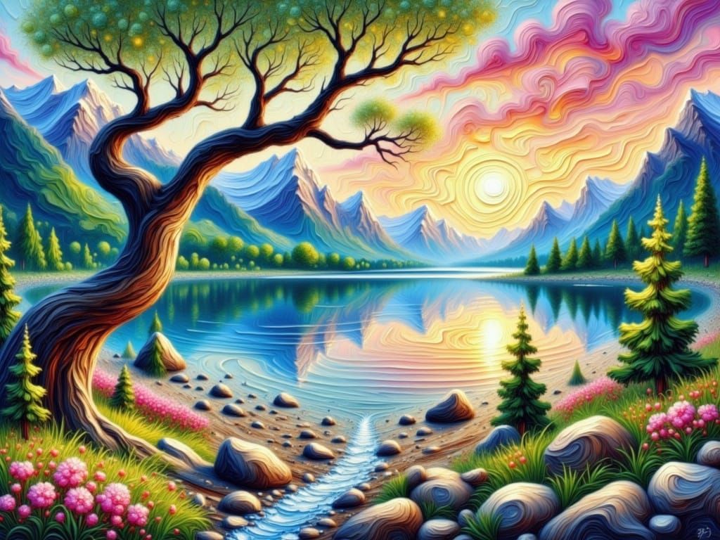 Ethereal Springtime Landscape Painting in Pastel Hues