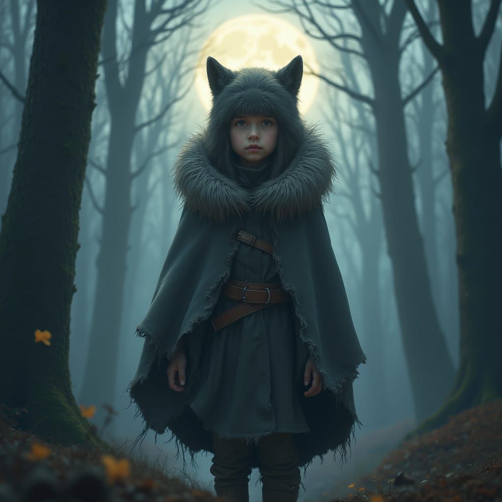 Girl with Wolf Gaze in Misty Forest