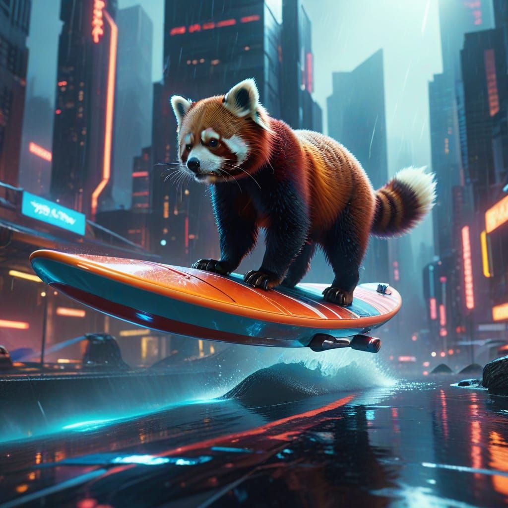 Red Panda Soars Through Retrofuture Skies