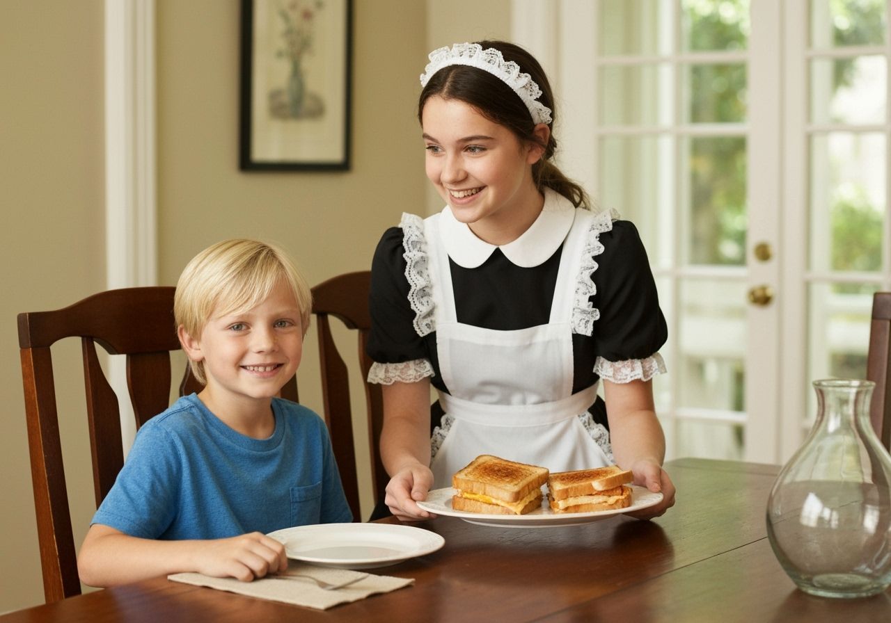 Boy Served by Maid in Professional Photography Style