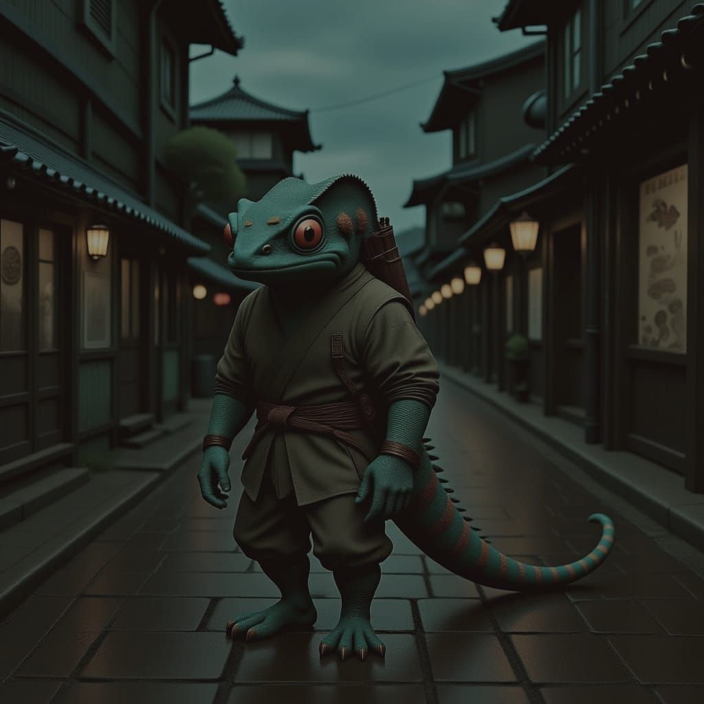 Chameleon Ninja Blending with Teal Sky