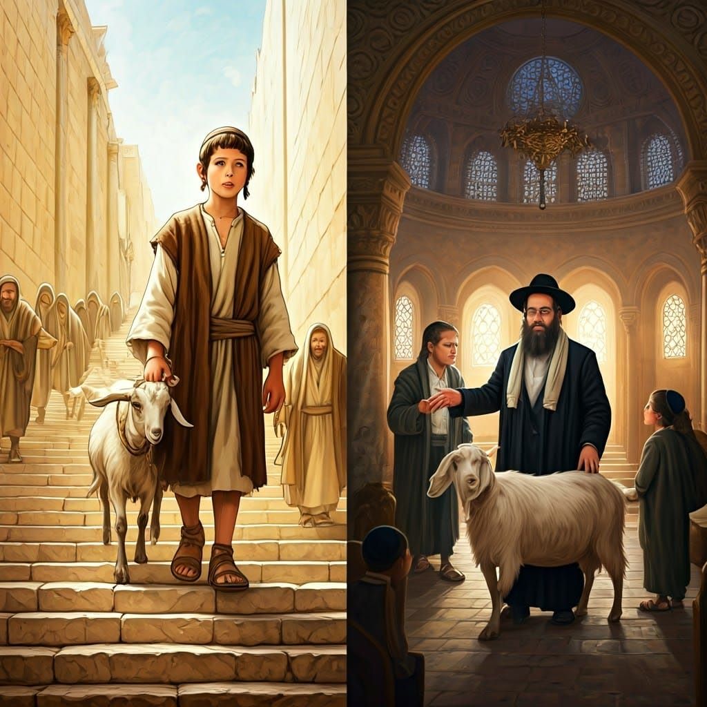 Ancient Jerusalem Boy Walks Temple Mount with Father and Goa...