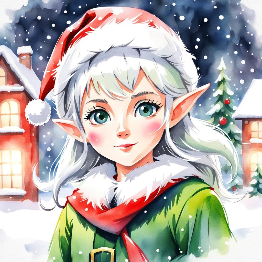 Christmas Elf Portrait with Pencil Strokes