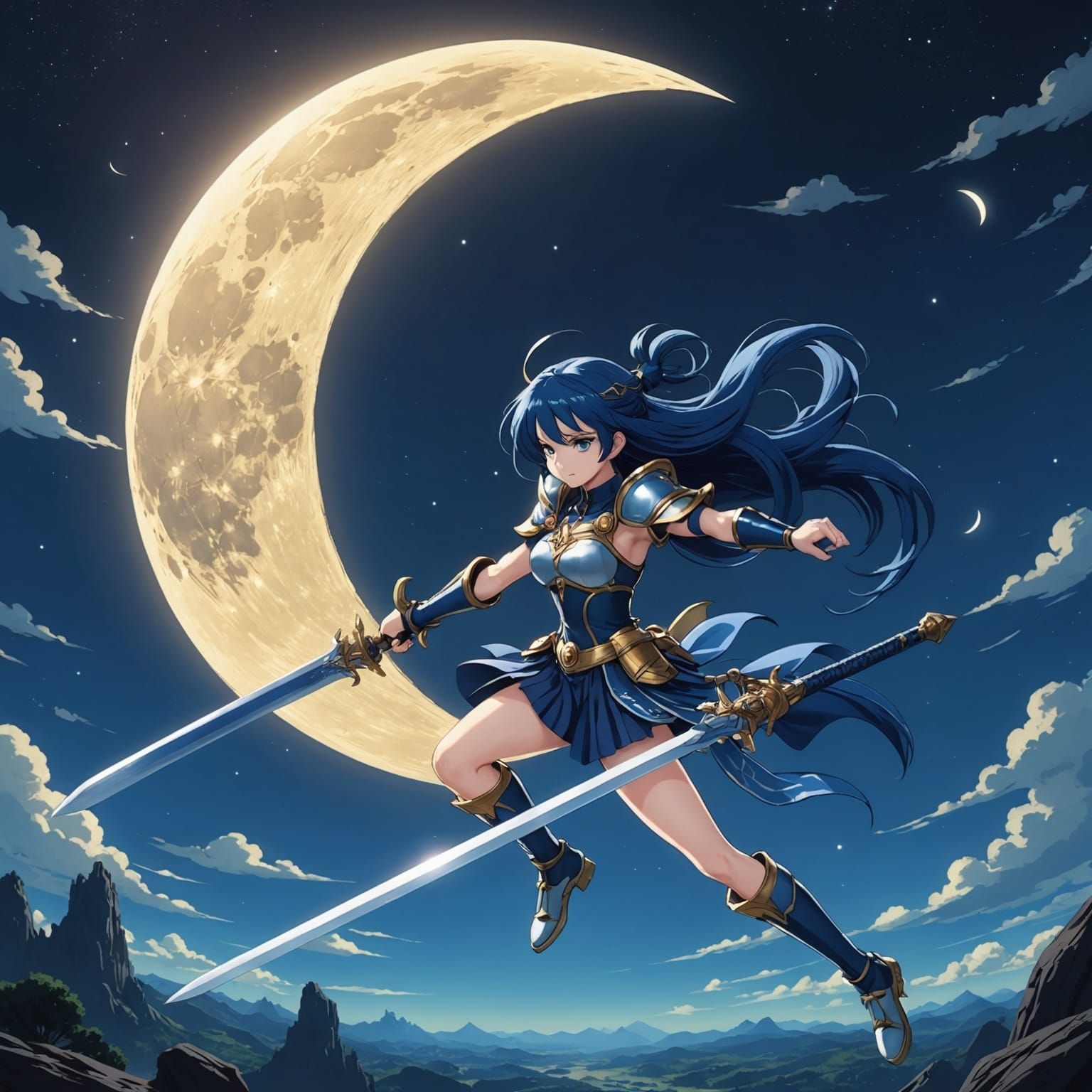 Anime Moon Angel Ascending with Sword