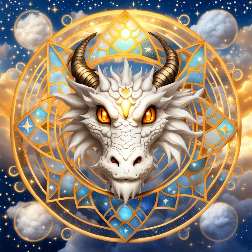 Gentle Dragon in Starry Sky: Watercolor Fantasy Art