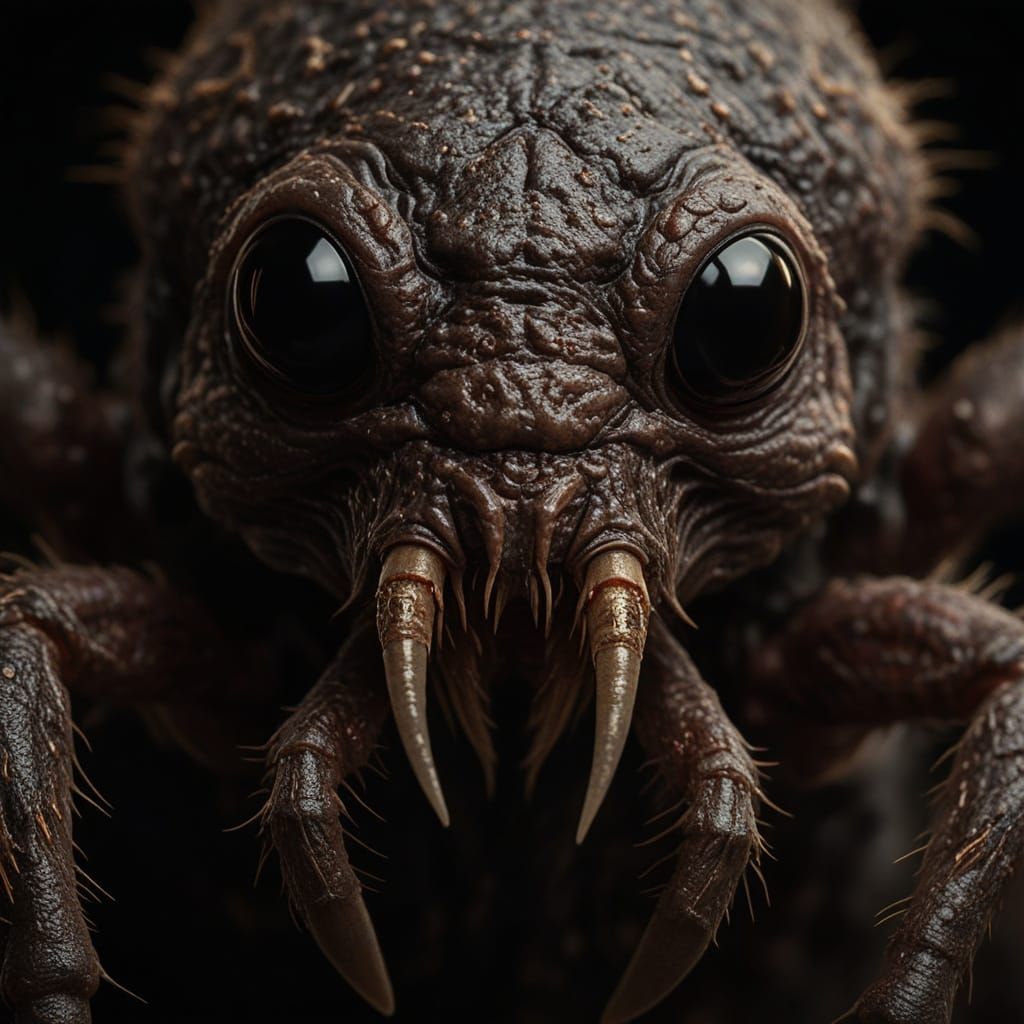 Gigantic, Evil, Hybrid Creature in Macro Closeup
