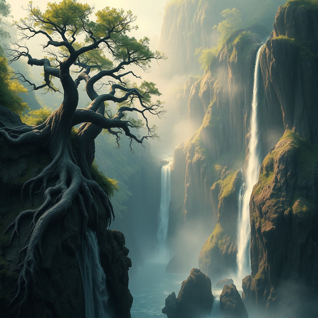 Cascading Waterfalls and Gripping Roots: Fantasy Concept Art