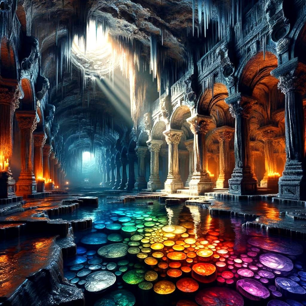 Ethereal Rainbow Catacombs Beneath Decayed Castle