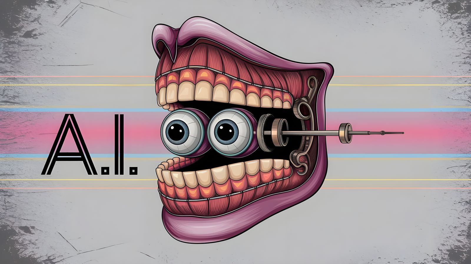 Mechanical Mouth and Eyeballs in Synthwave Neon Style