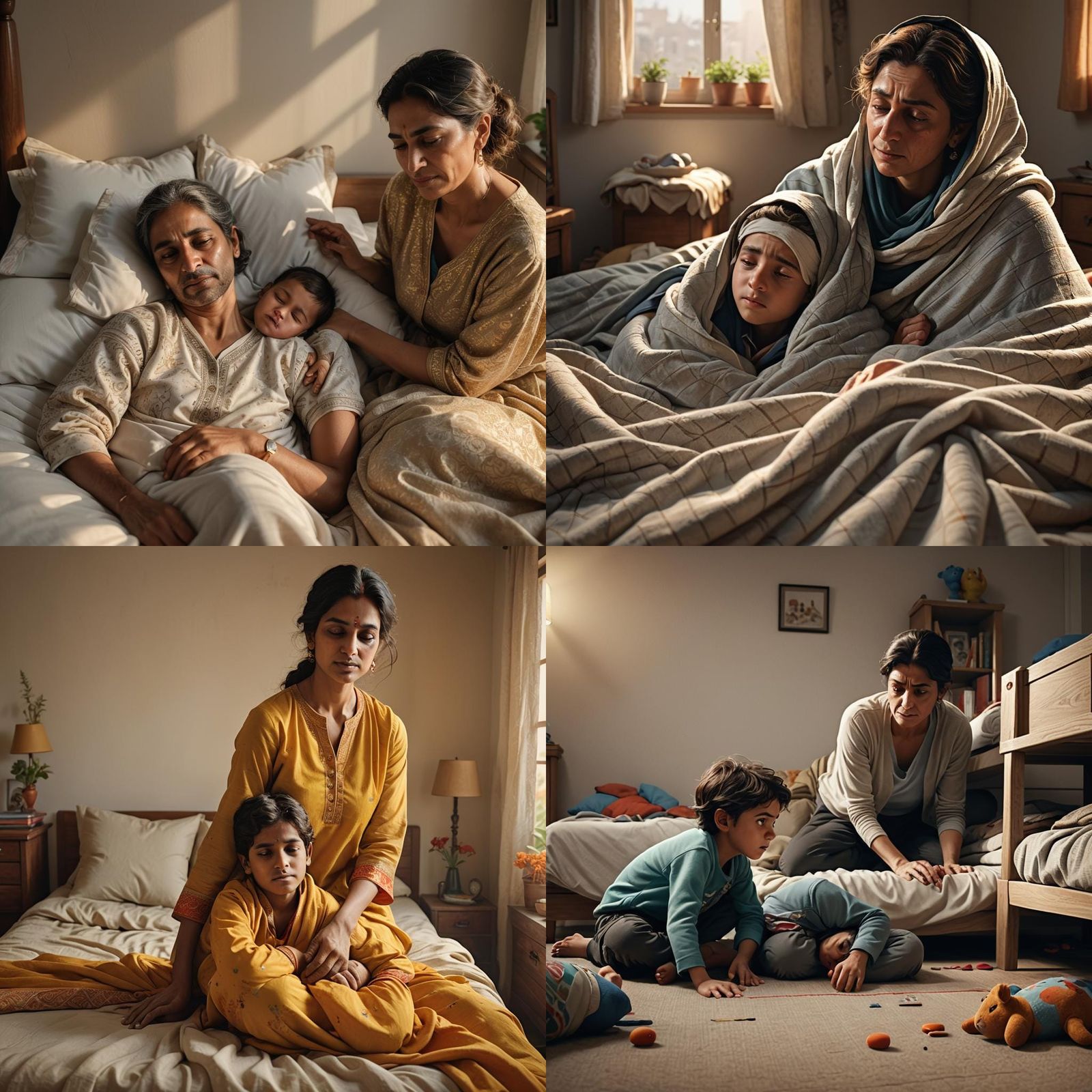 Mother Waking Lazy Son: 3D Rendered Art