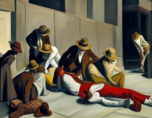 Clowns Mourn Fallen Friend: Oil Painting in American Style