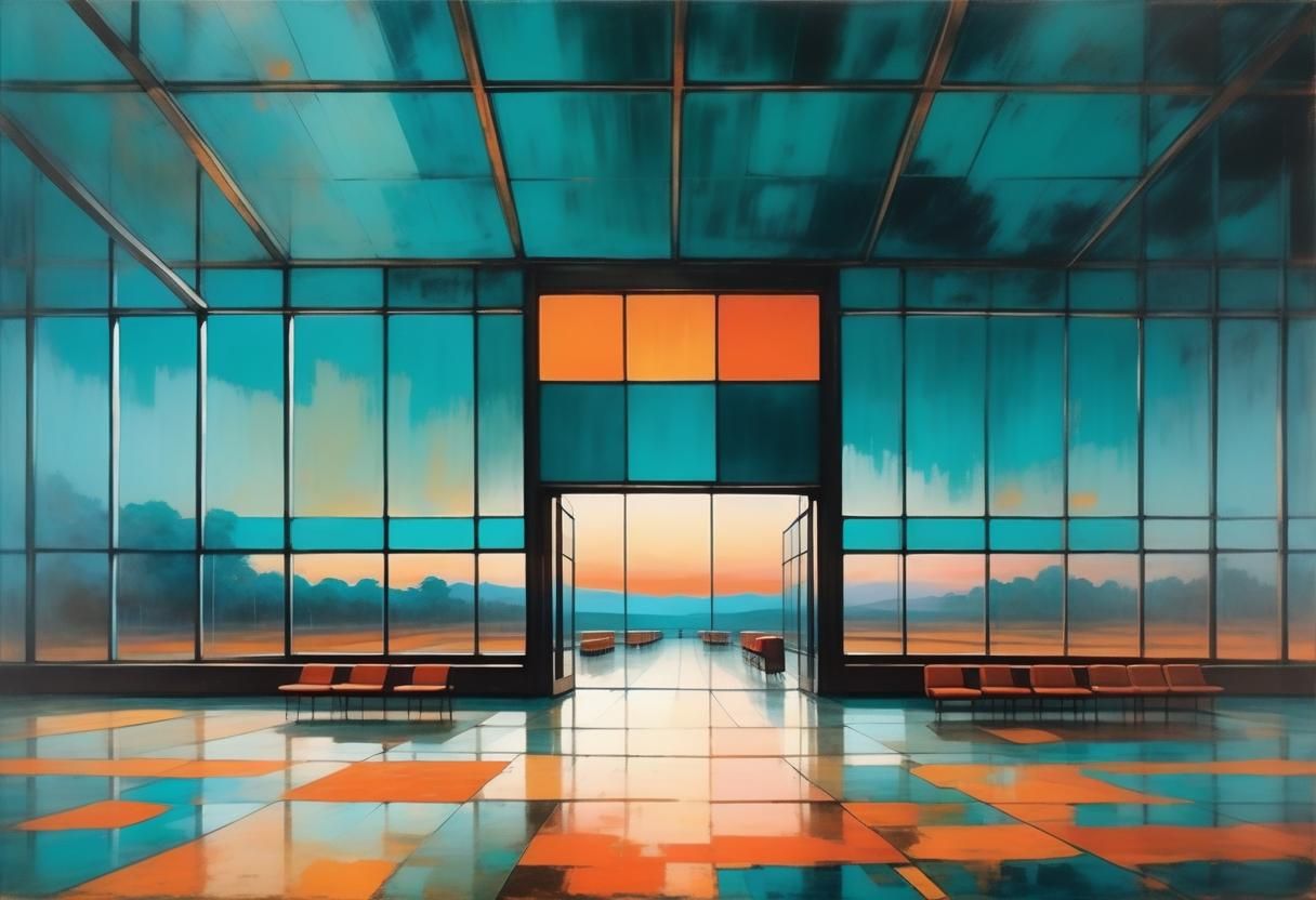 Desolate Airport Lounge in Tonalist Style