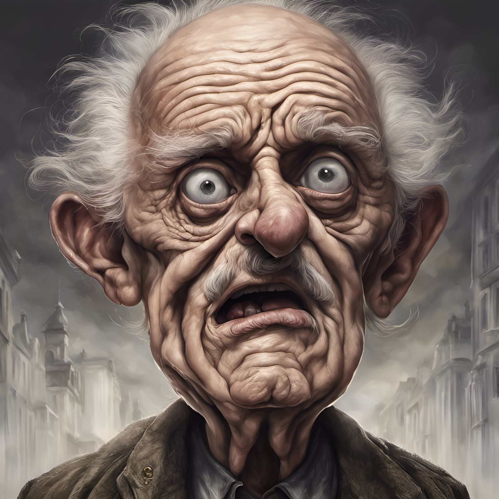Frightened Grandpa in Baroque Maximalist Style