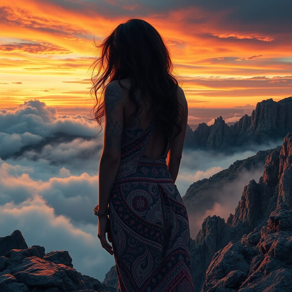 Dreamlike Paisley Sunset with Swirling Clouds