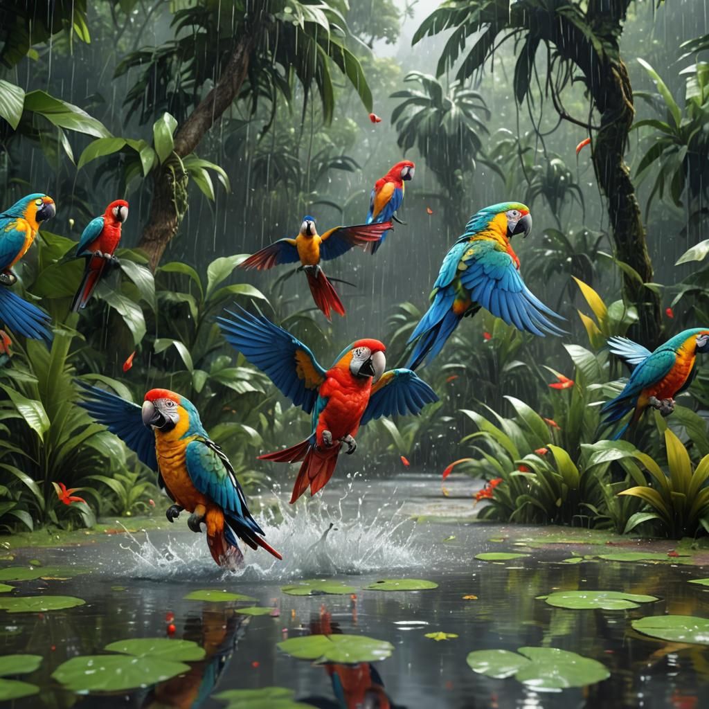 Frolicking Parrots