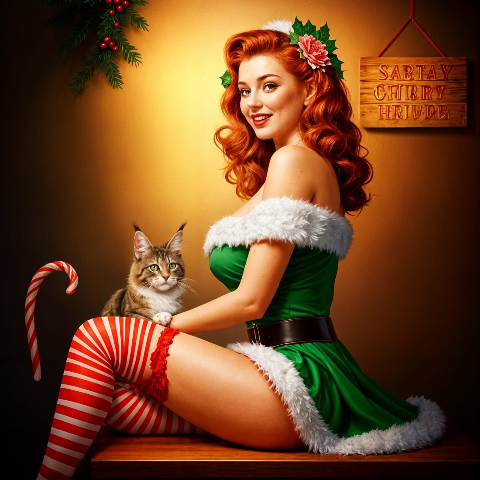 Confident Christmas Pin-Up in Vintage Vargas Style