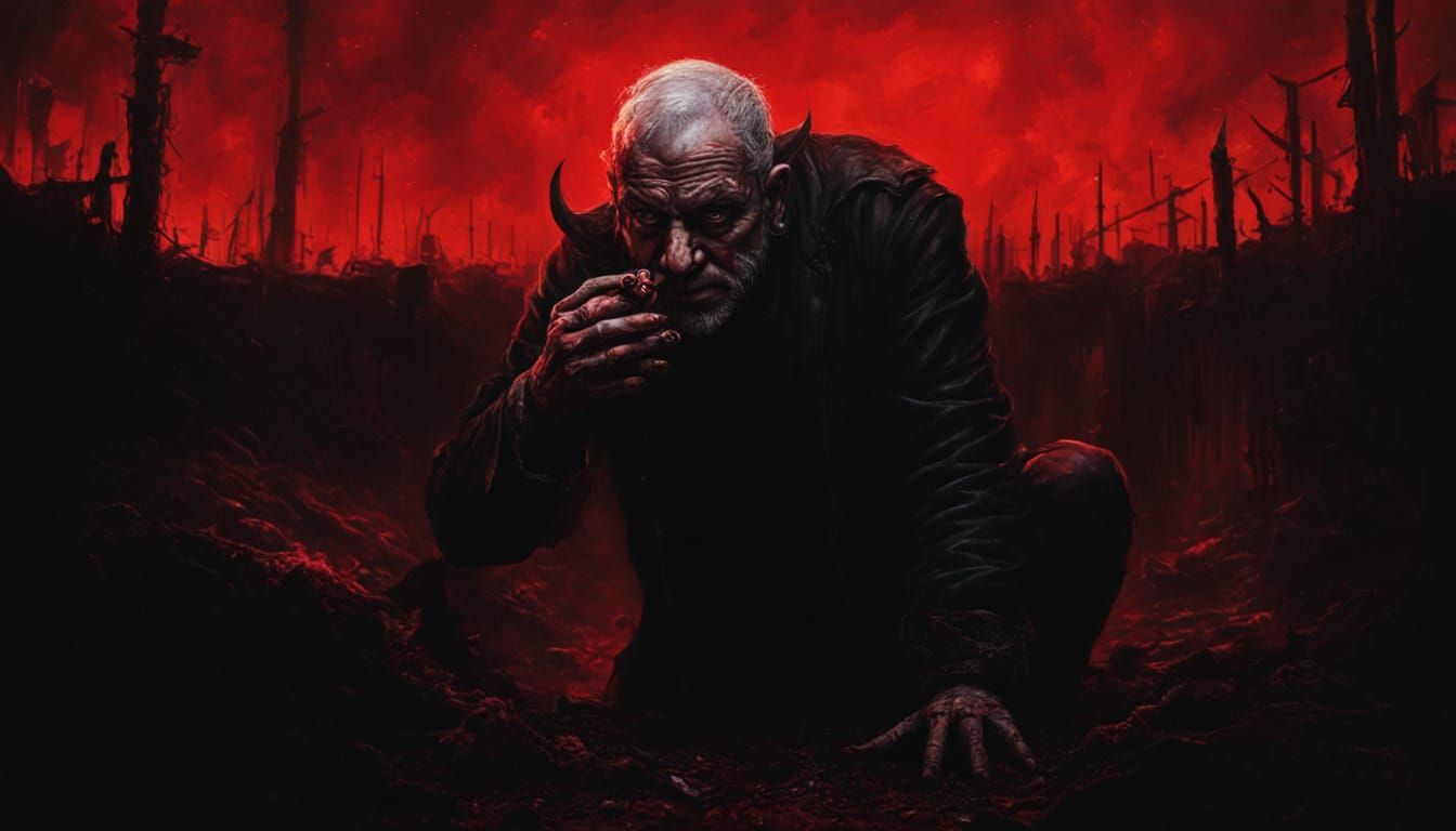 Surreal Dark Fantasy Portrait in a Cursed Red Sky