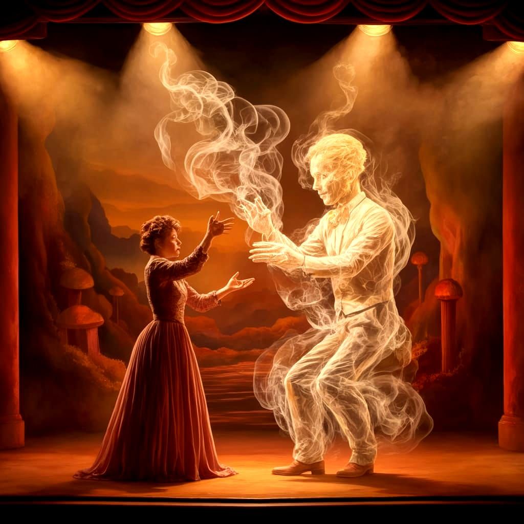 Vintage Ventriloquist Conjures Ethereal Smoke Puppet on Gold...