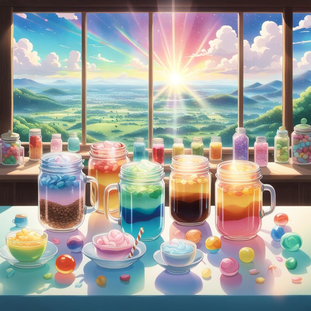 Candy Land Coffee Drinks in Studio Ghibli Style